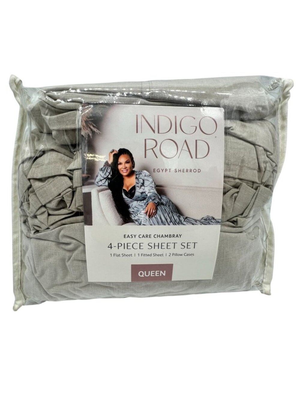 Indigo Road Chambray Mushroom 4-Piece Queen Sheet Set Easy Care Bedding